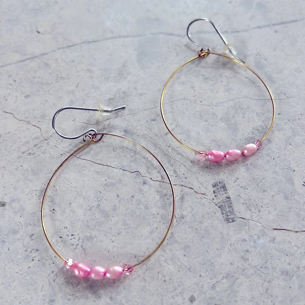 BelleStyle Pink Pearl Hoop Earrings